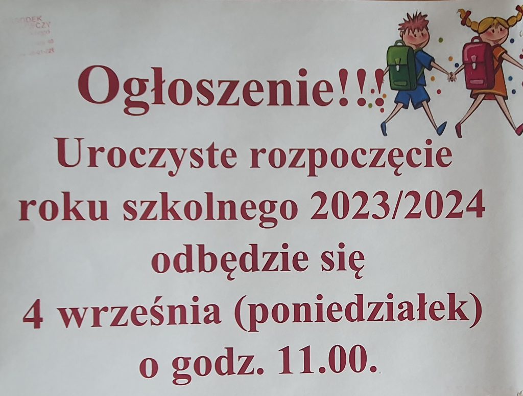 Ogłoszenie o rozpoczęciu roku szkolnego 2023/2024